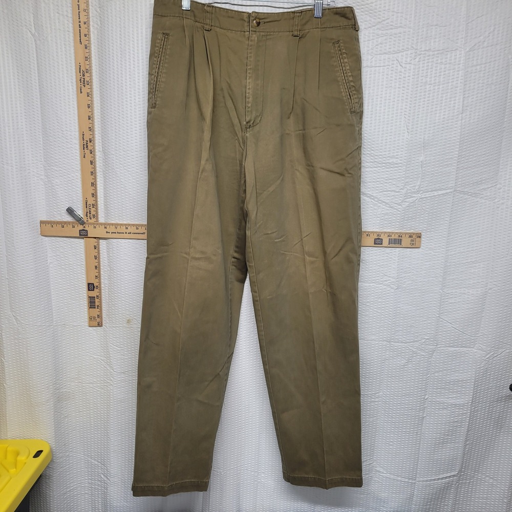 Vintage Bugle Boy Company Khaki Pleated Chinos Mens 34x32 Tan Cotton Twill Pants